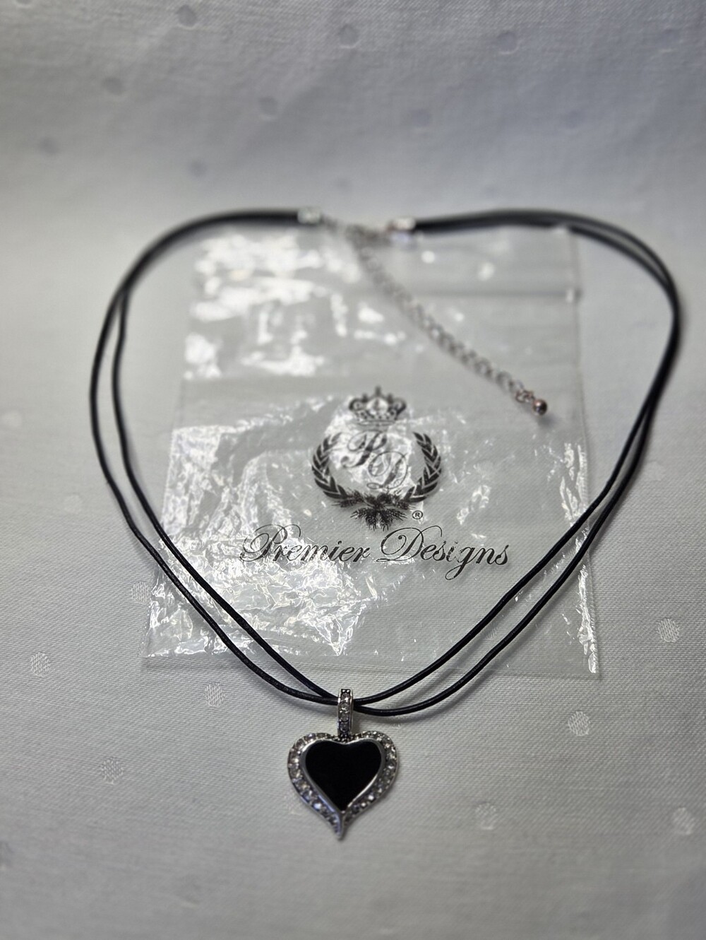 Premier Designs Vintage Black Heart Pendant Choker with Crystal Trim